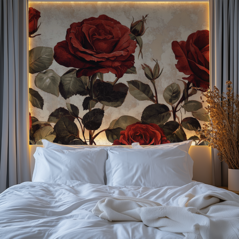 Papier peint vintage rouge et rose chambre tendanc