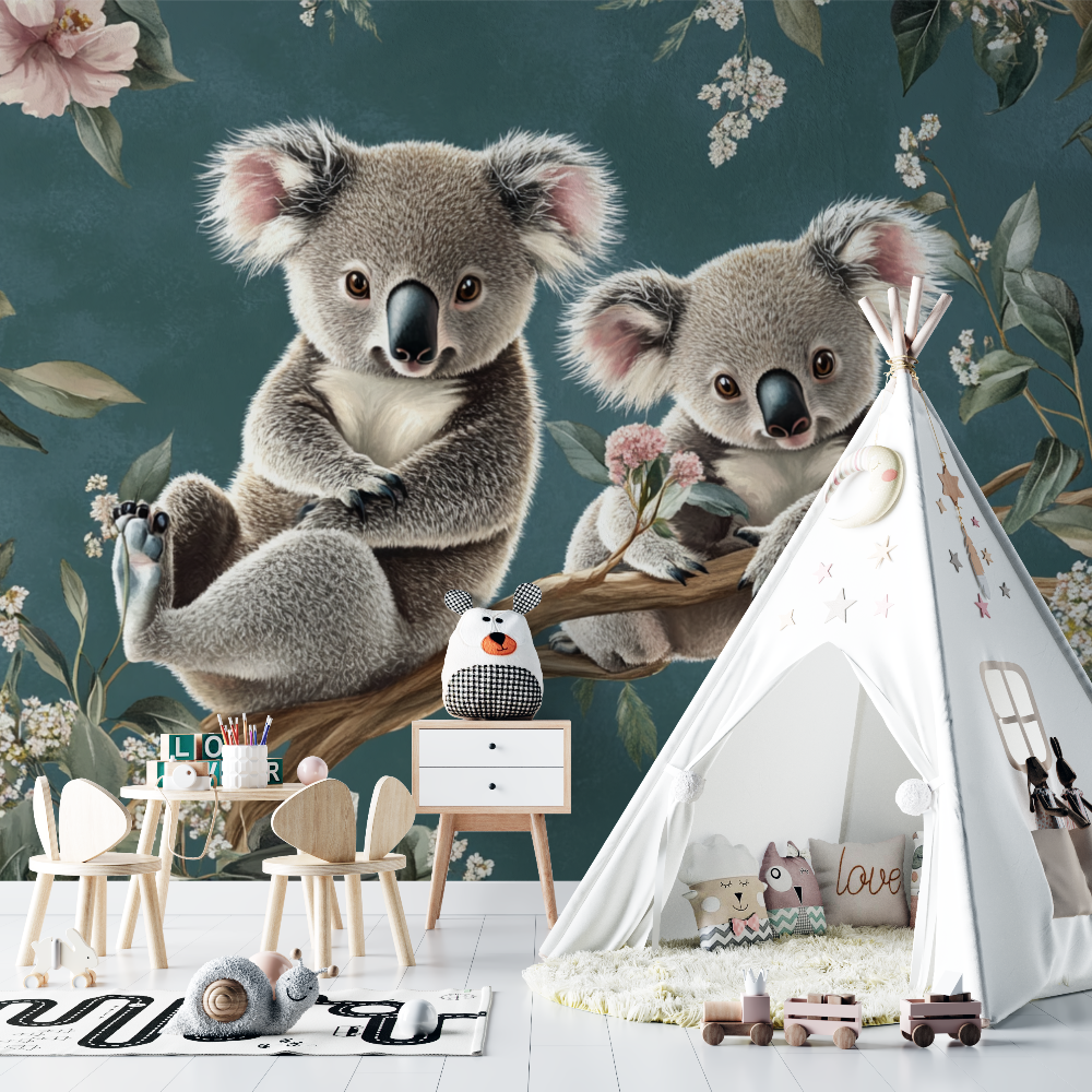 Papier peint koala dans un monde de douceur chambre bebe