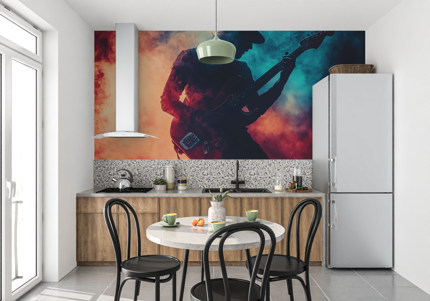 Papier peint guitariste lets rock mur cuisine
