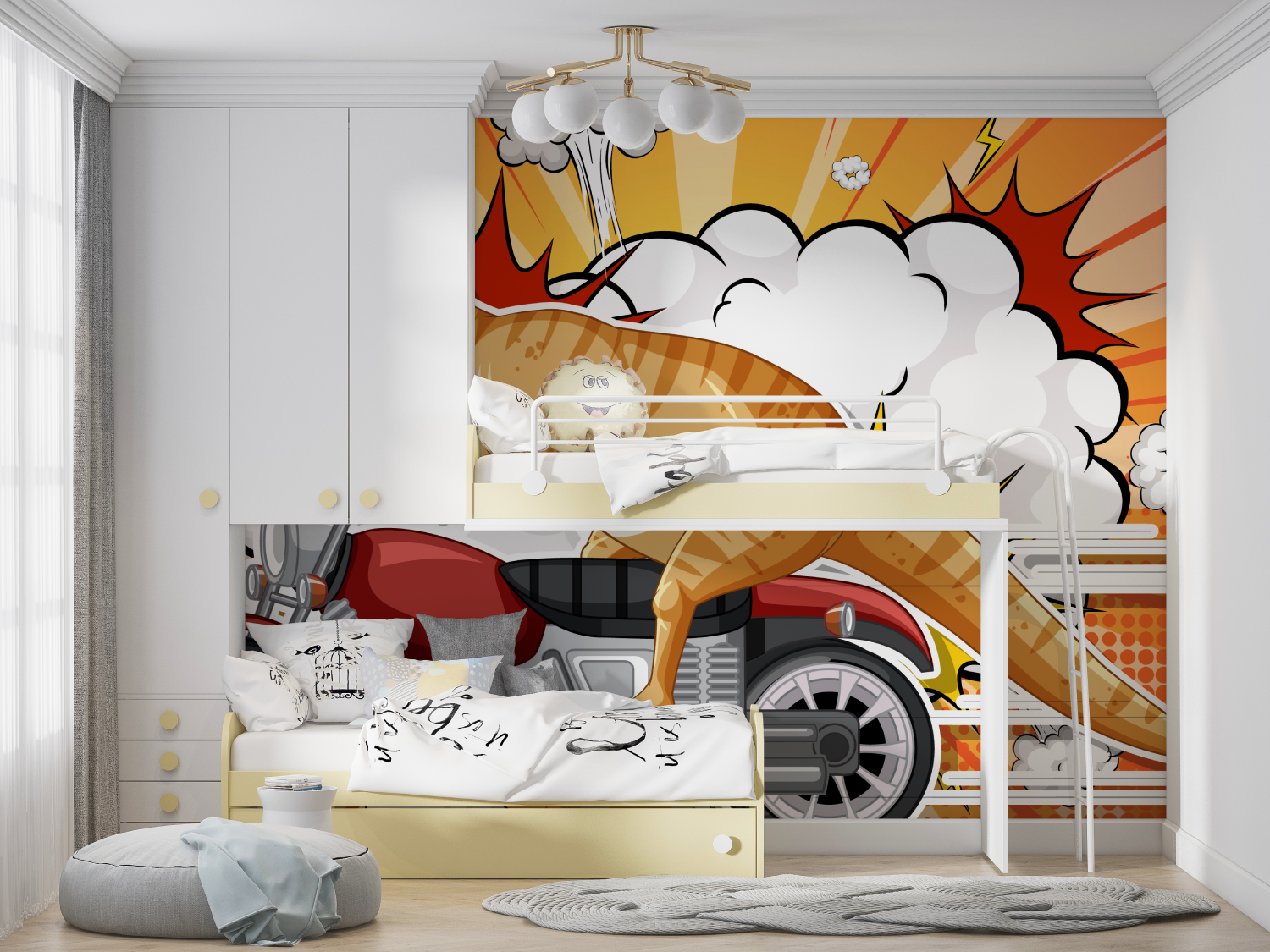 Papier peint dinosaure moto manga hero