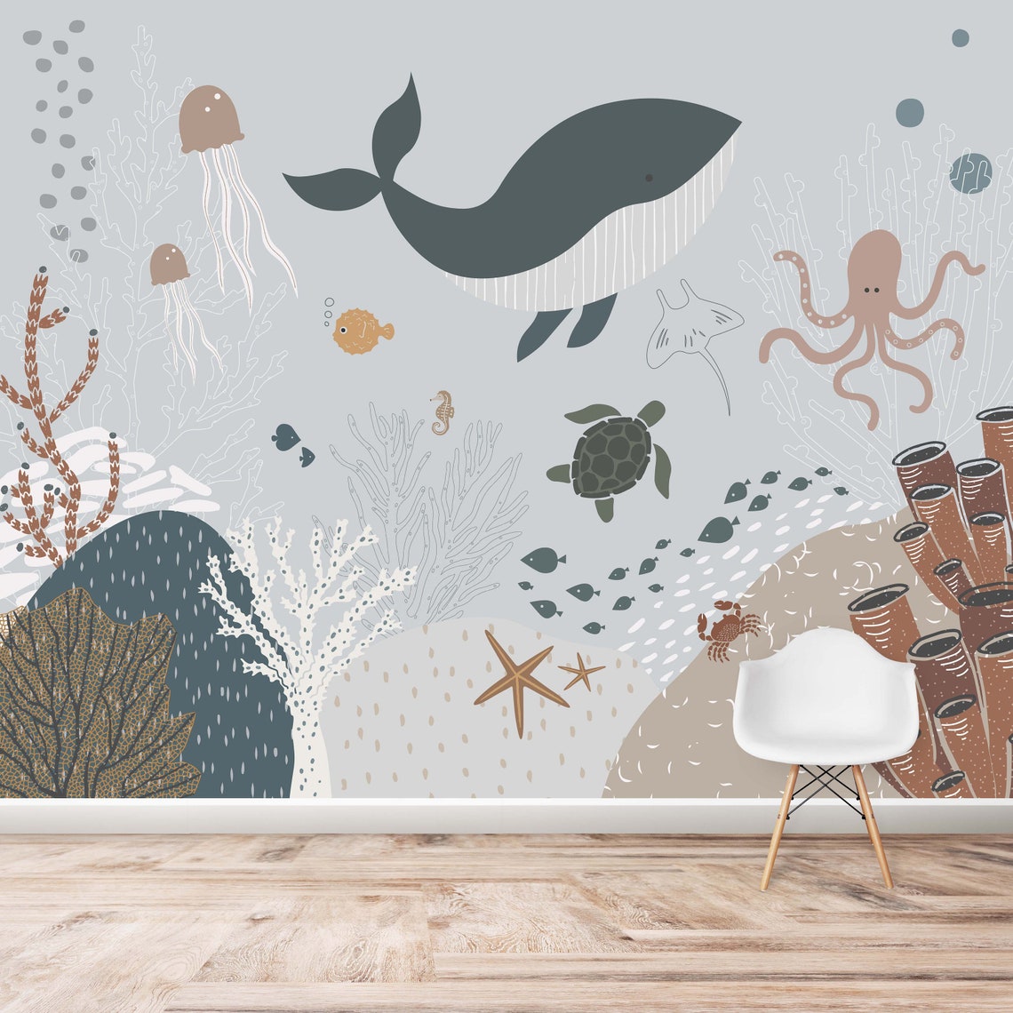 Marine Behang <br/> Walvis en zeebodem