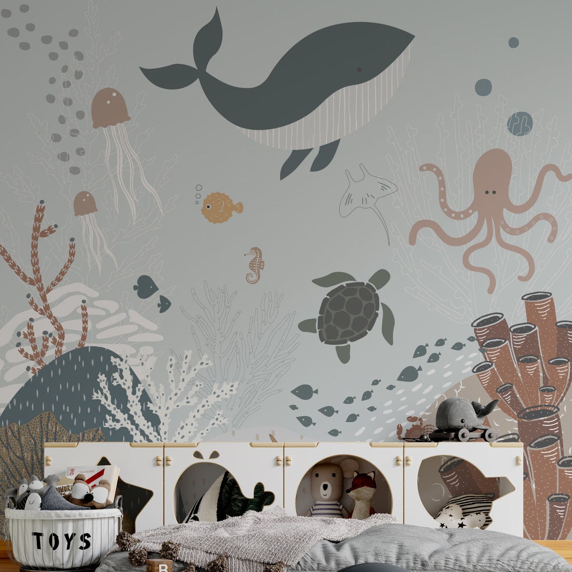 Marine Behang <br/> Walvis en zeebodem