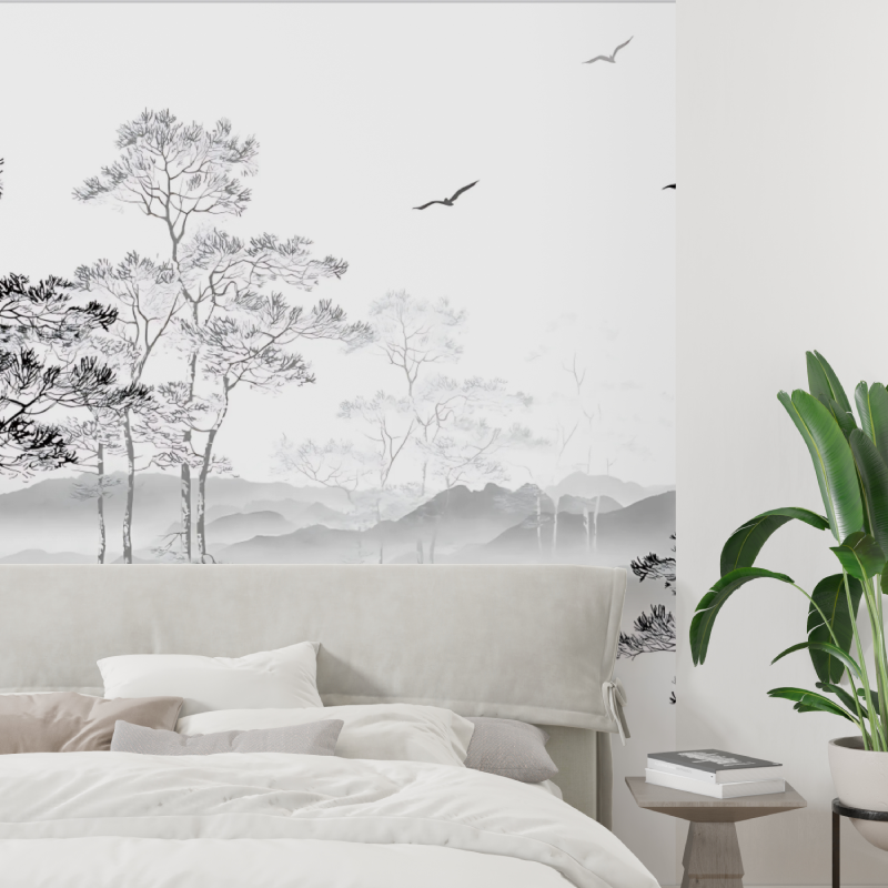 Schwarz-weiße Baumtapete