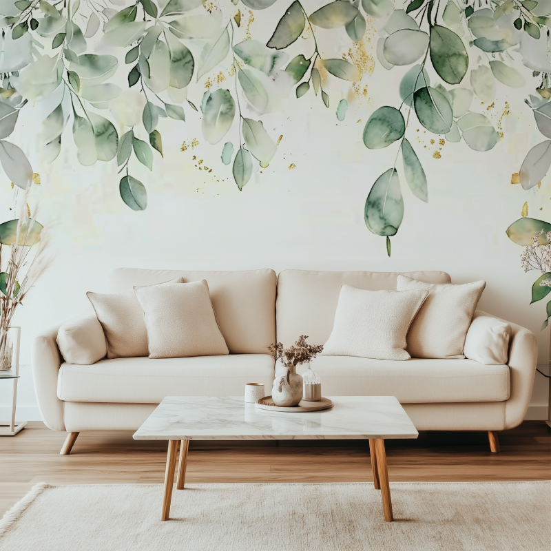 Papier Peint Feuillage Vert Aquarelle
