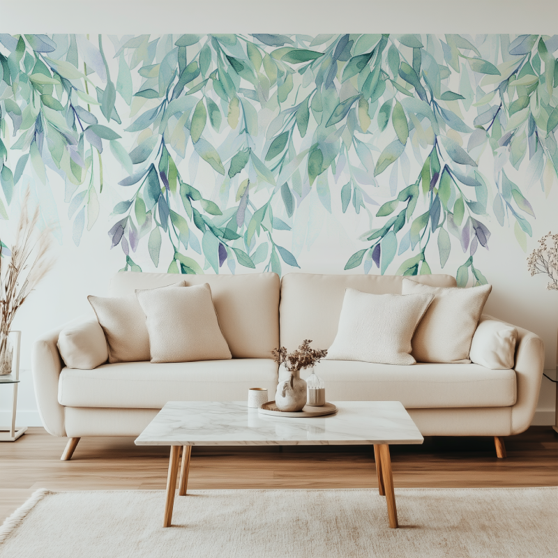 Panoramic Trendy Green Foliage Wallpaper