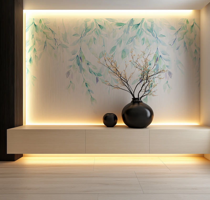 Panoramic Trendy Green Foliage Wallpaper