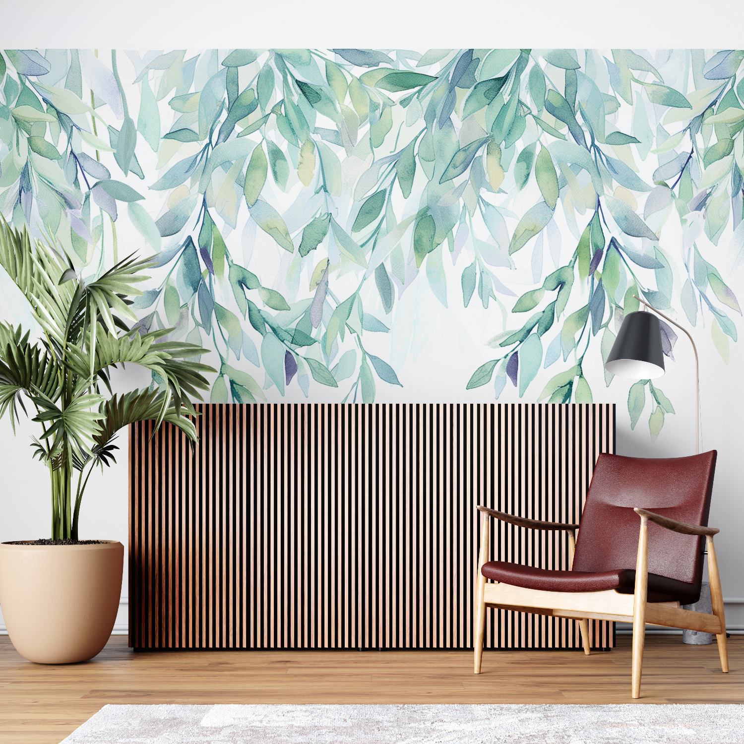 Panoramic Trendy Green Foliage Wallpaper
