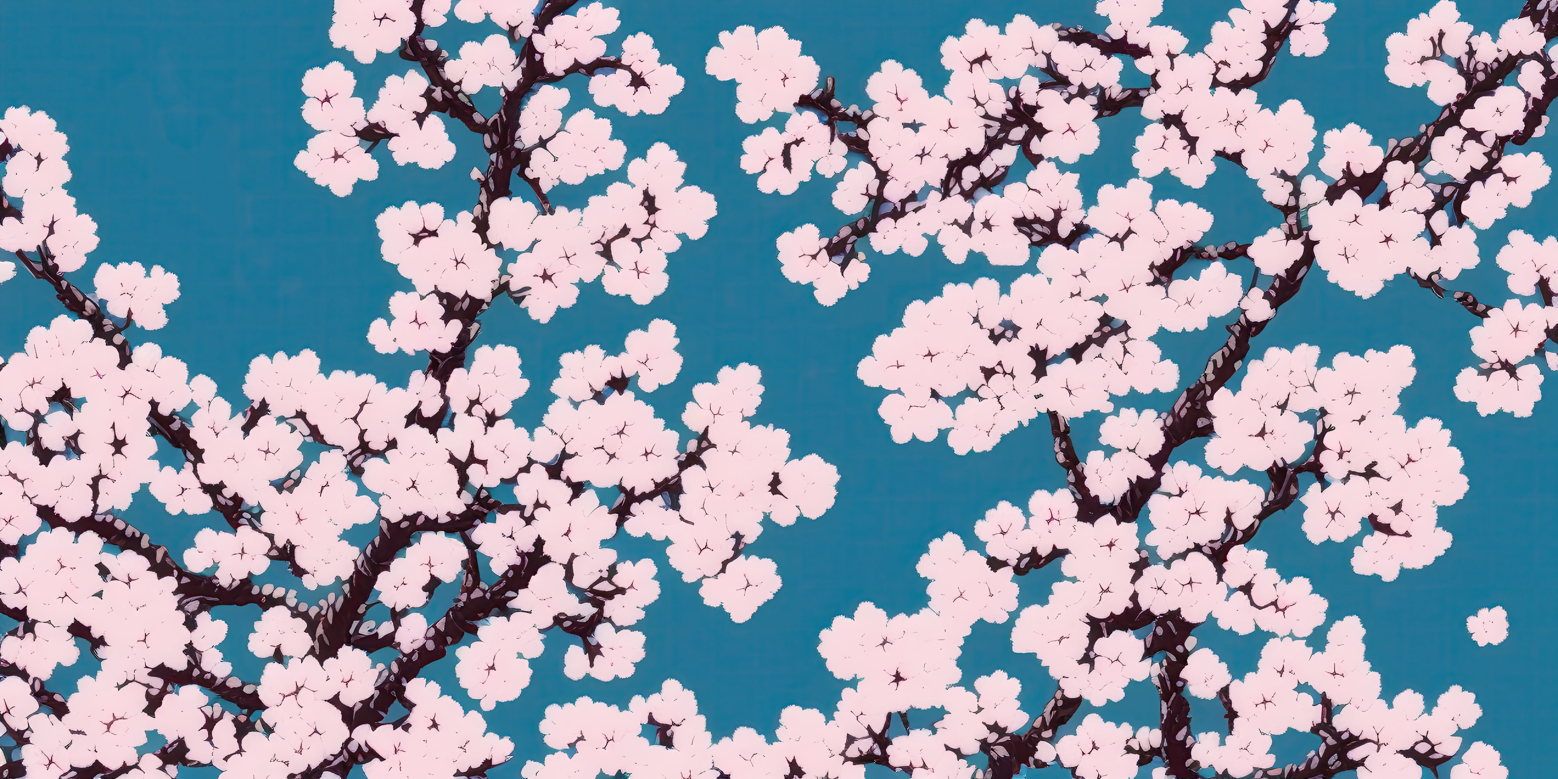 Papier Peint Cerisier Japonais Bleu
