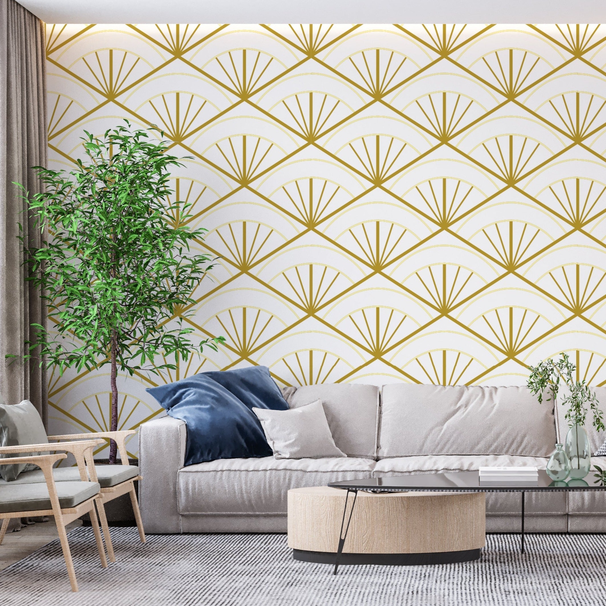 Papier Peint Doré Et Blanc