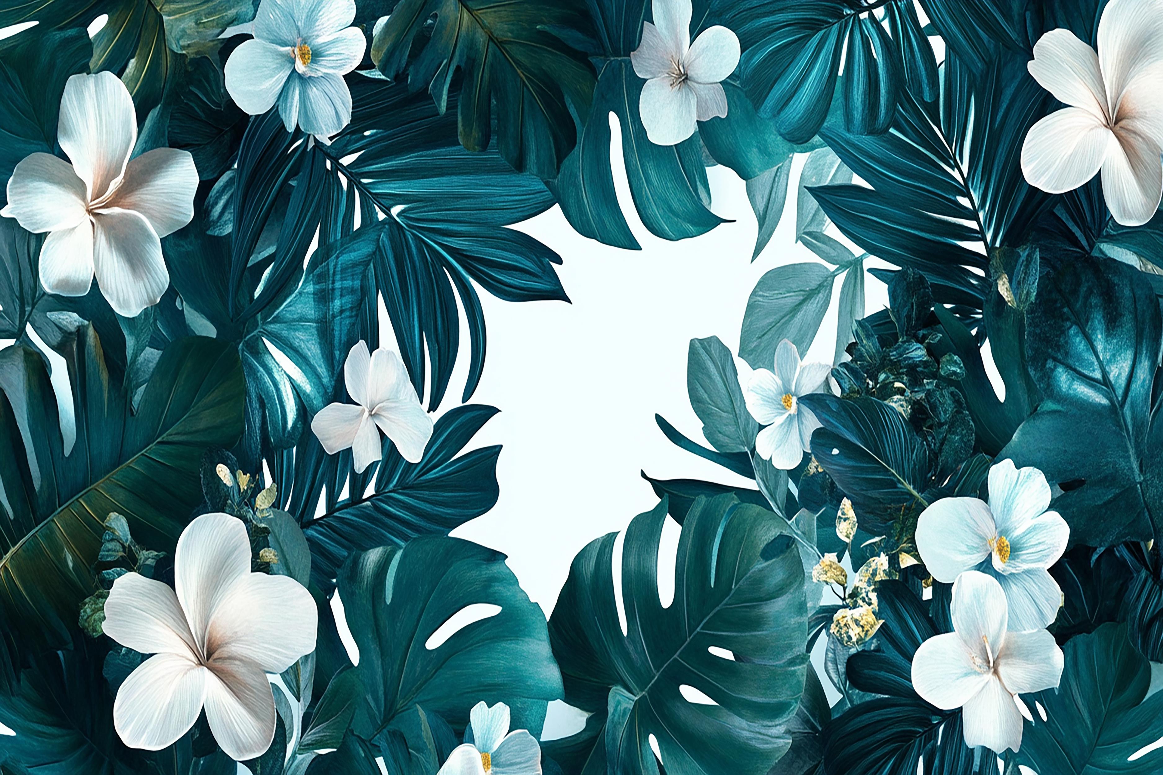 Eend blauw bloemrijk behang