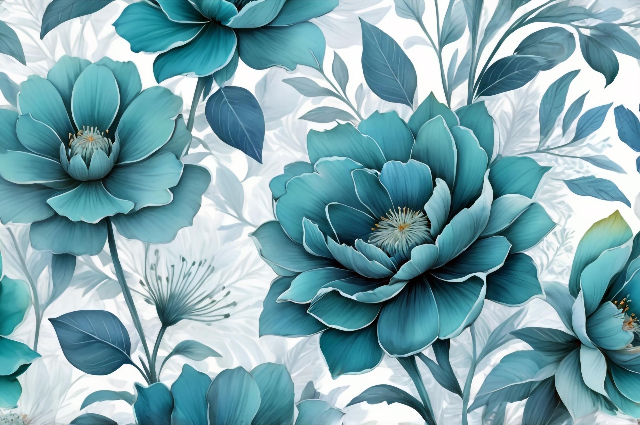 Eend blauw bloemrijk behang
