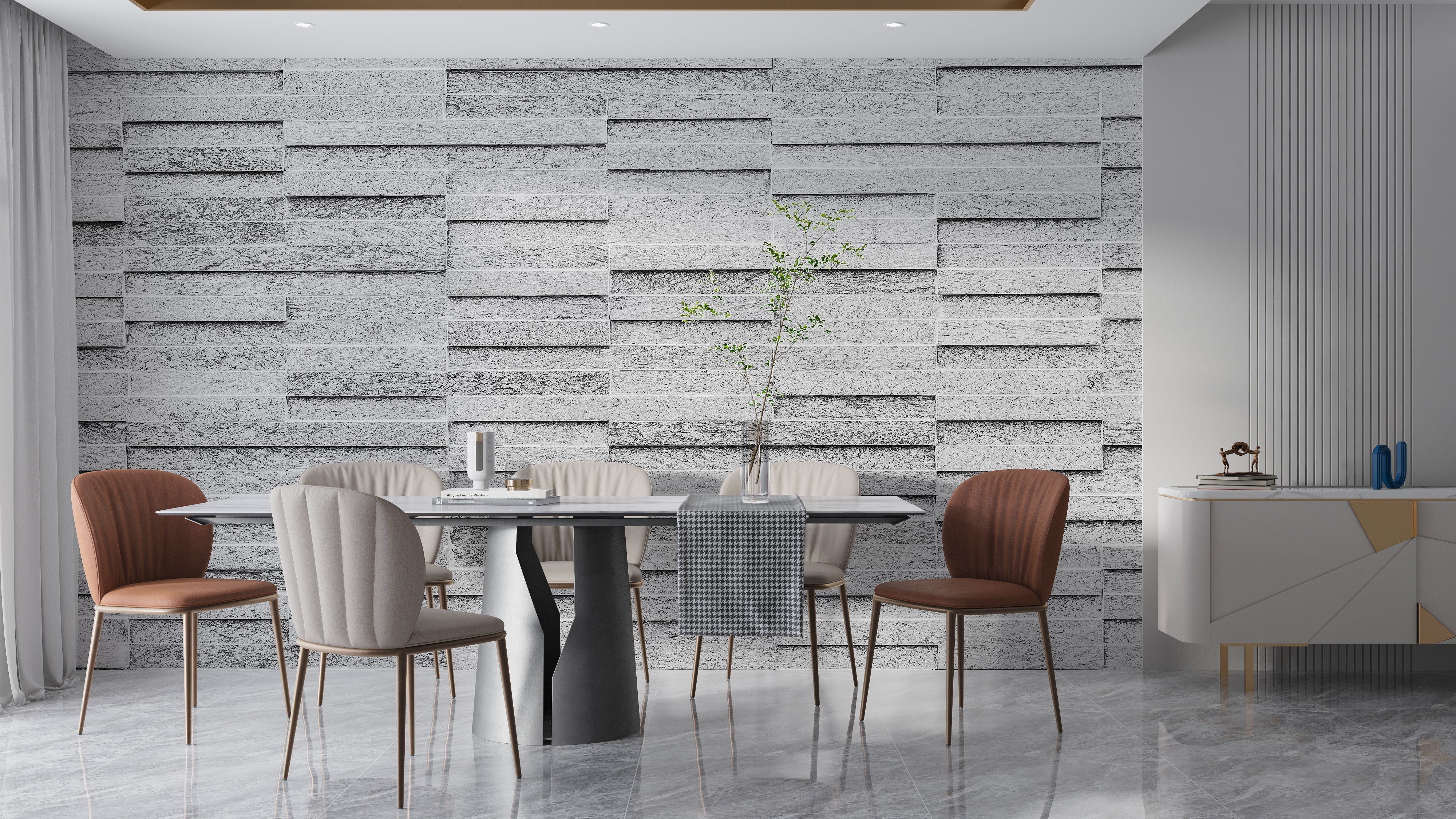 Papier Peint Intissé Brique Marbre Blanc