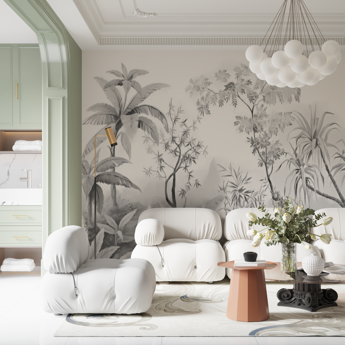 Black and white panoramic wallpaper