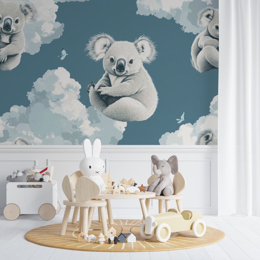 Papier peint koala cache dans un nuage chambre de bebe
