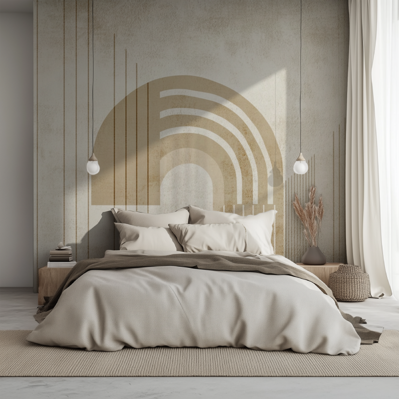 Papier peint vintage graphique beige lit 1234