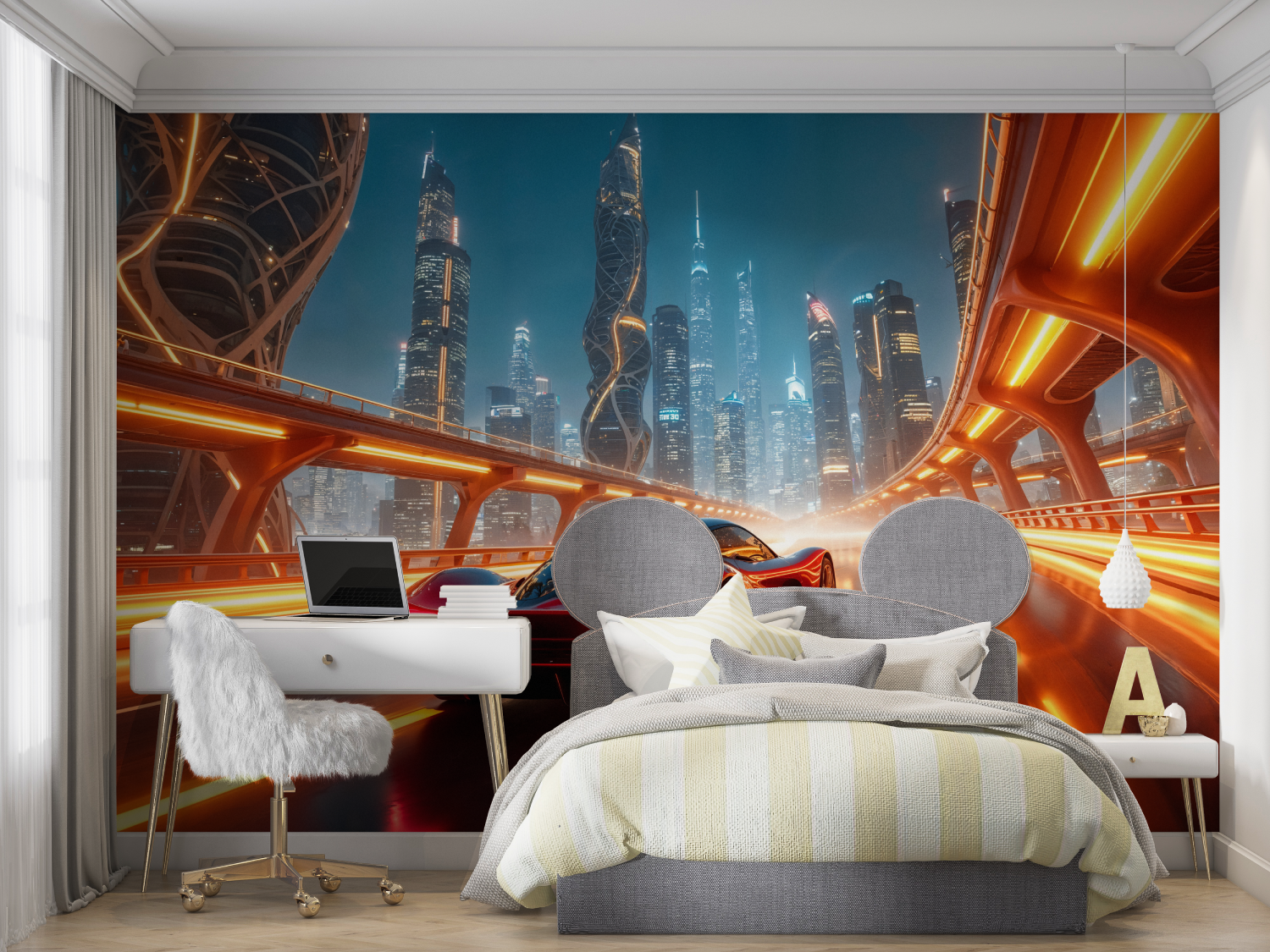 Papier peint 3d voiture futuristique mur chambre panoramique