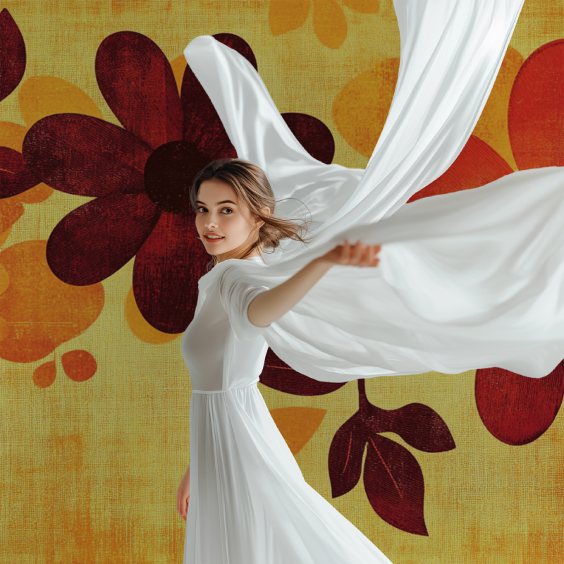 Papier peint vintage fleurs orange marron modele