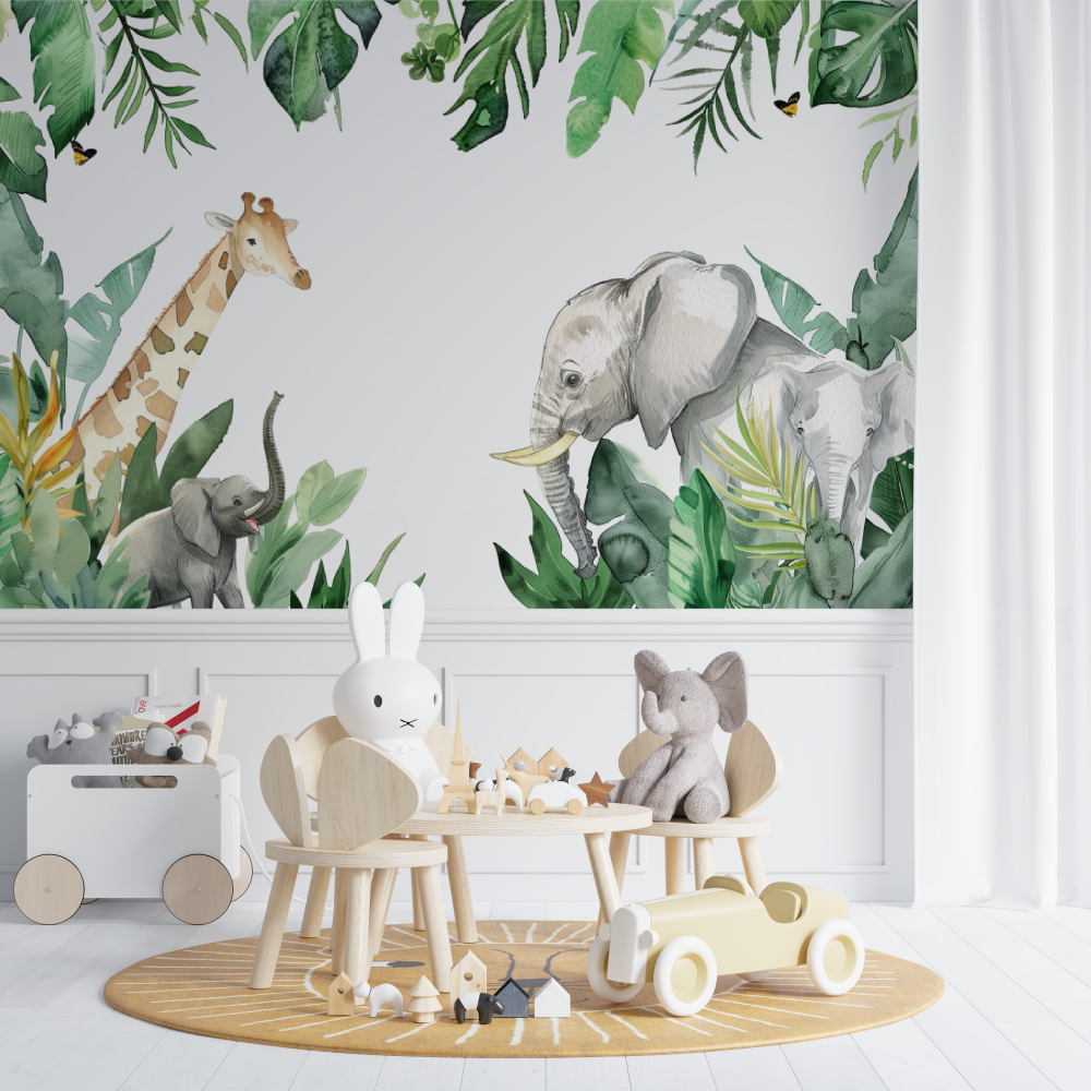 Papier peint bébé animaux savane tropical - chambre de bebe