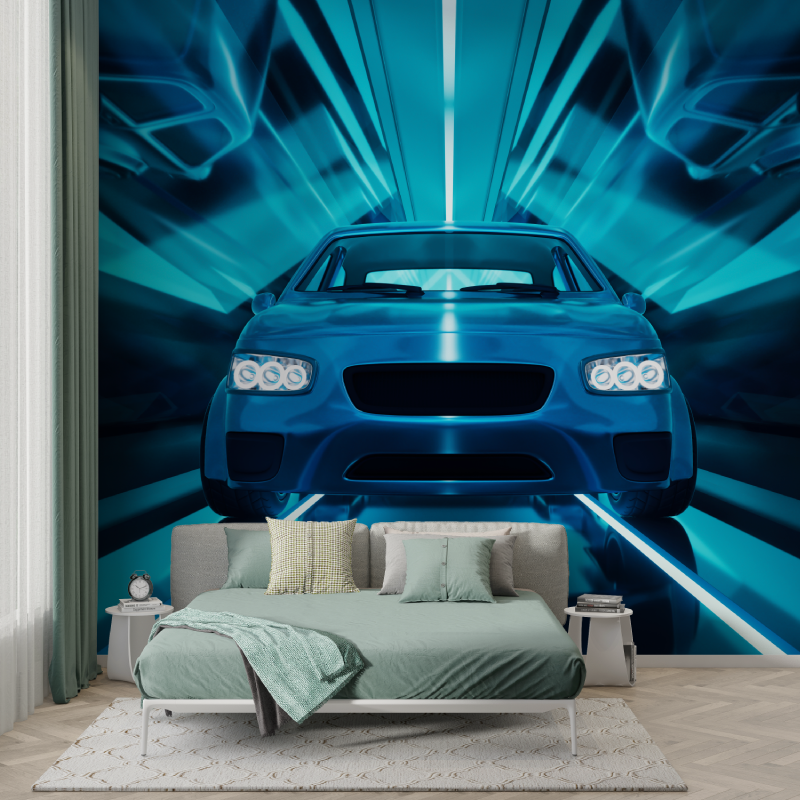 Papier peint 3d voiture bleu murs