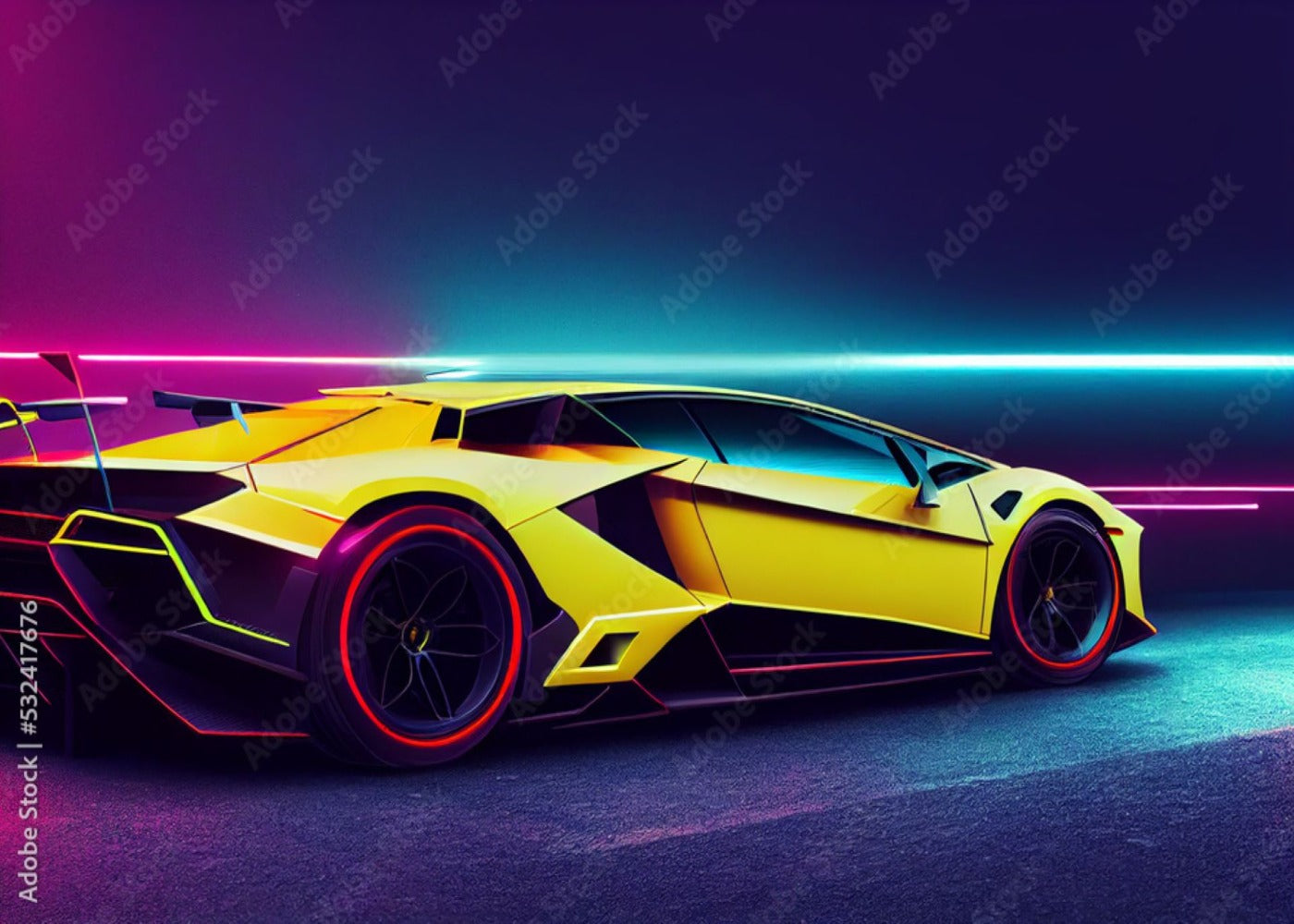 Papier Peint Voiture <br/> Lamborghini Jaune - Second Image