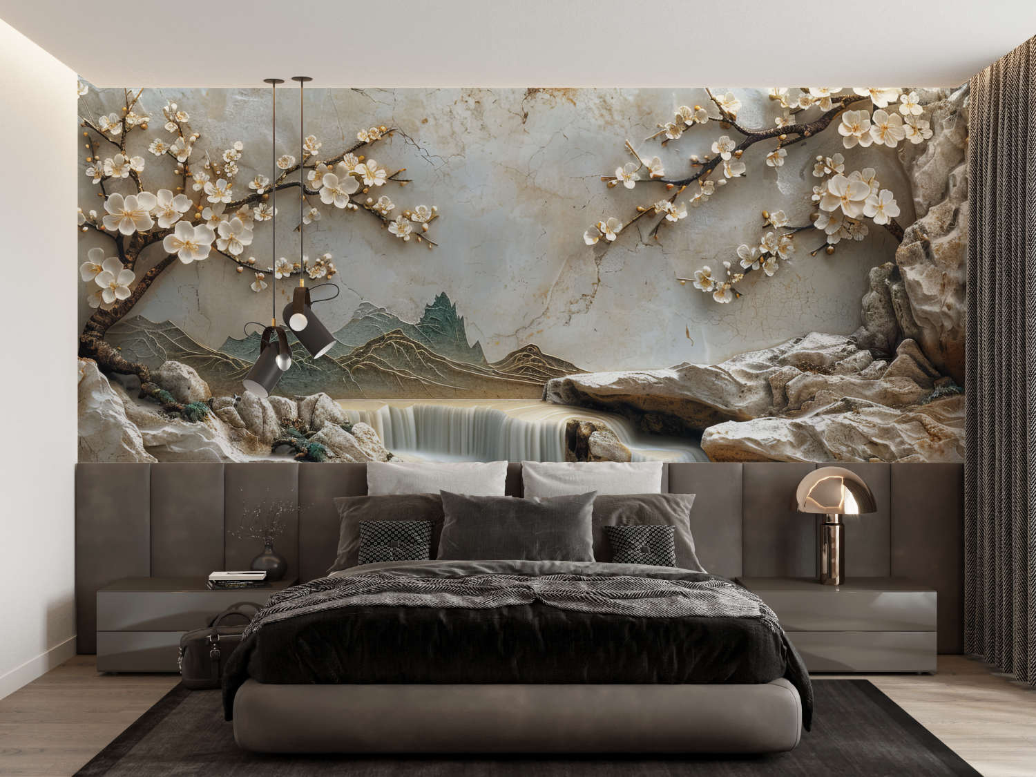 Zen Beige Waterval Behang - Second Image