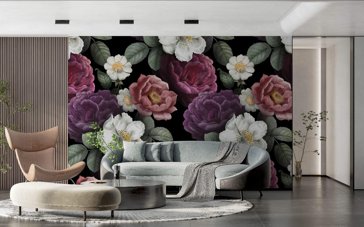 Papier Peint Floral Fond Noir - tendance 2024