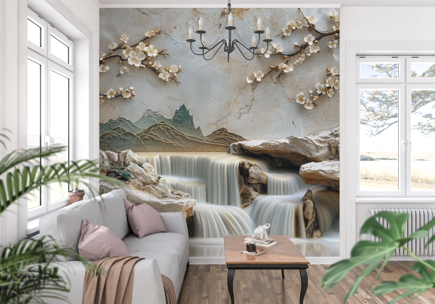 Zen Beige Waterval Behang - Second Image