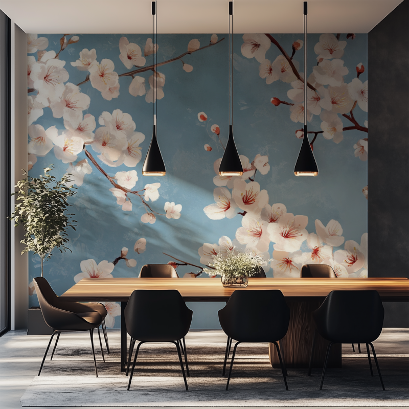 Papier peint fleur de cerisiee salle manger tapisserie