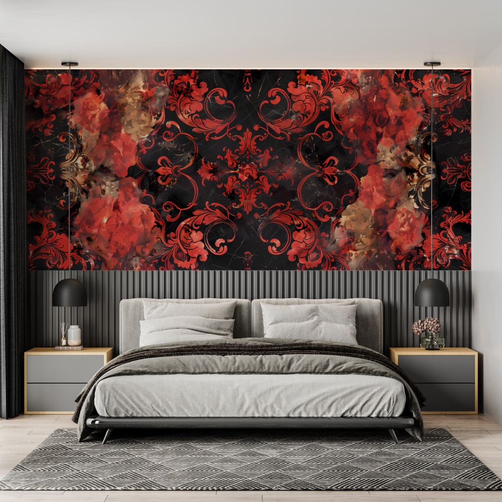 Papier Peint Baroque Rouge Et Noir - tendance 2024