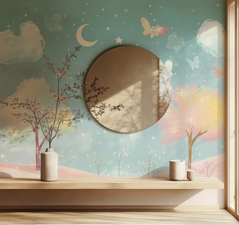 Papier peint arbre magique bebe miroir