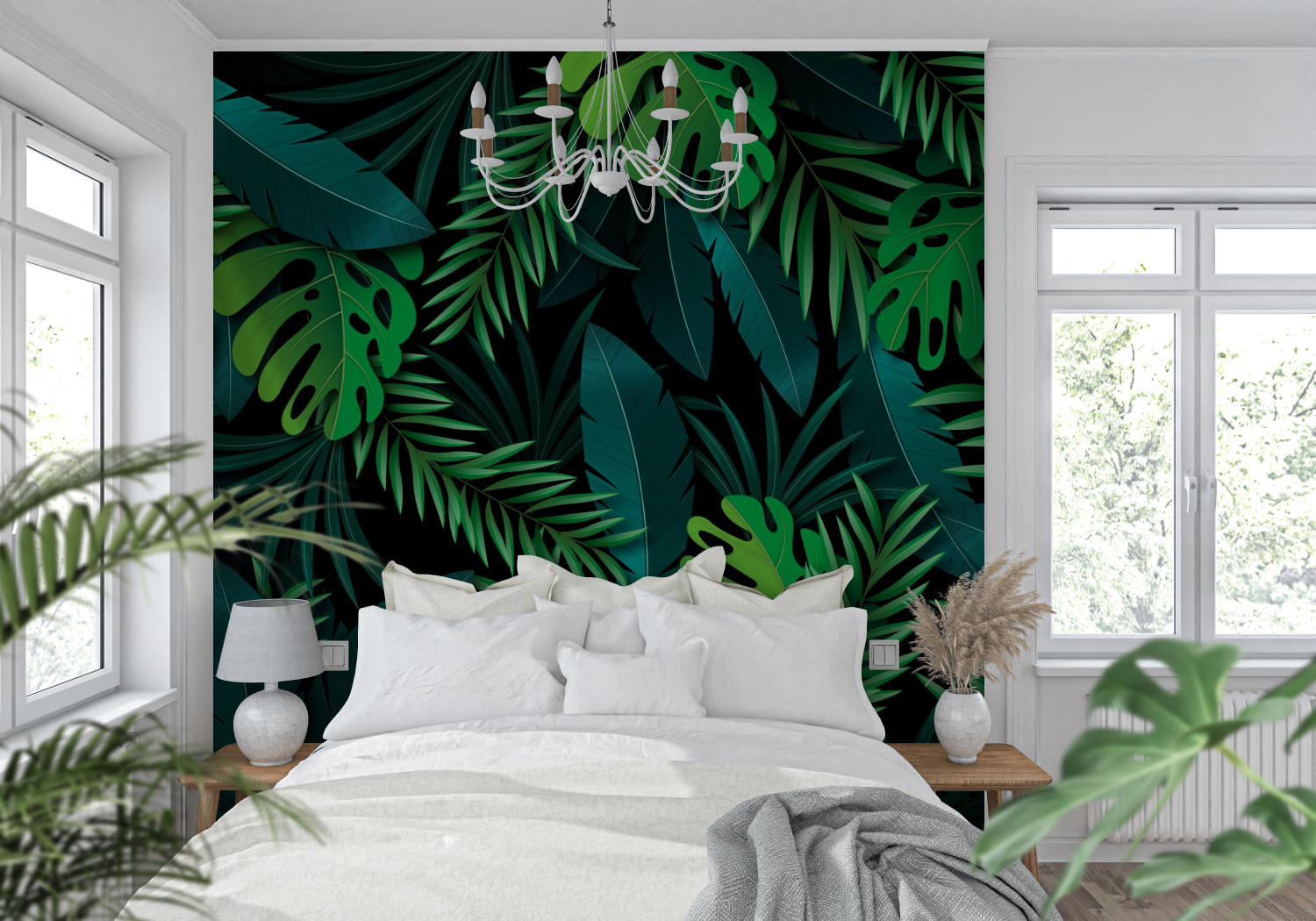 Zwart en groen junglebehang - Second Image