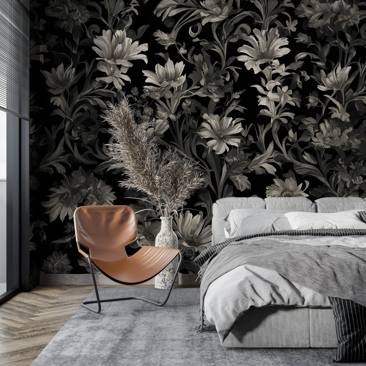 Papier Peint Noir Fleur - tendance mur