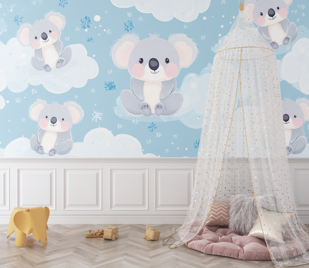 Papier peint koala dans un monde de douceur bebe