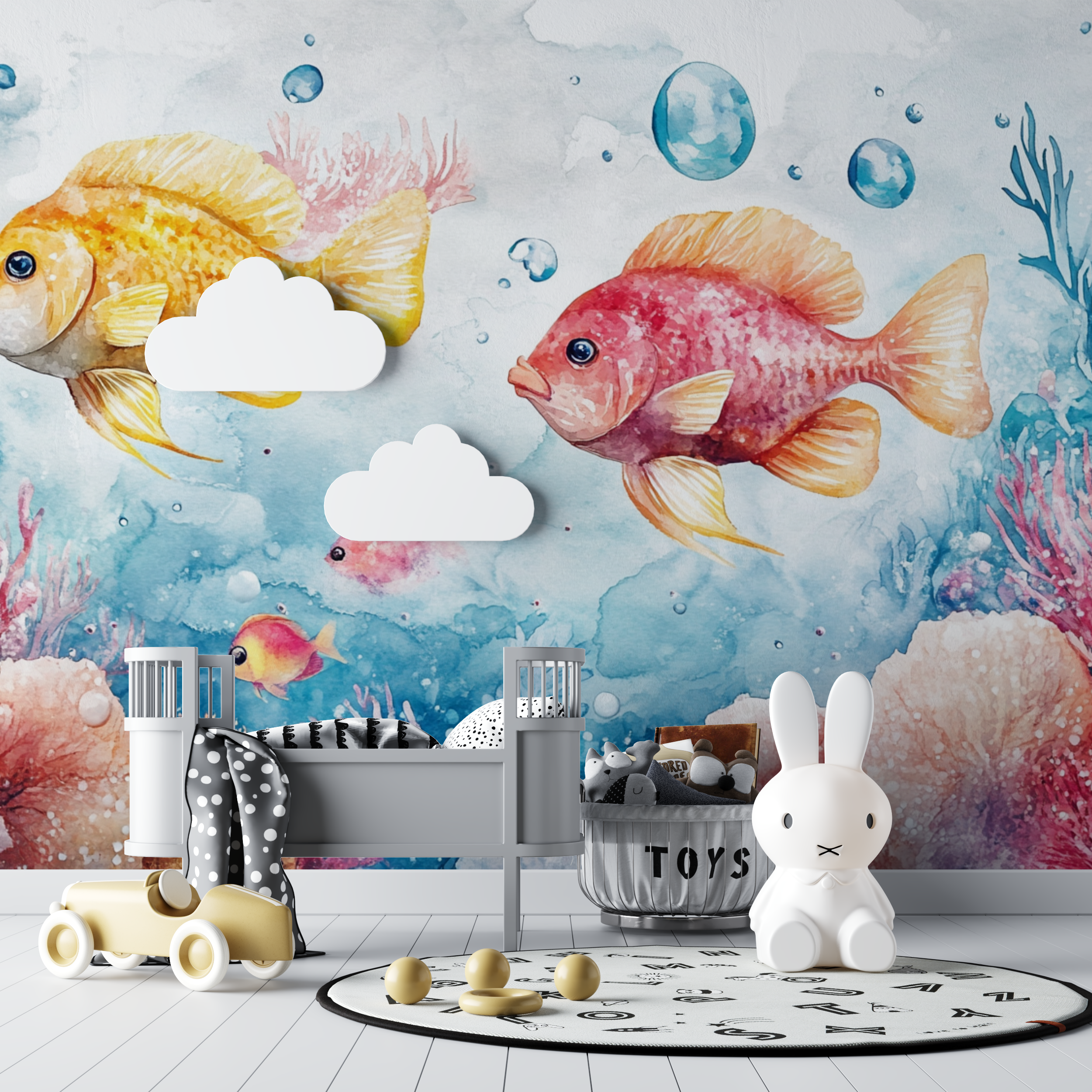 Papier peint marin panoramique poisson bebe tipi