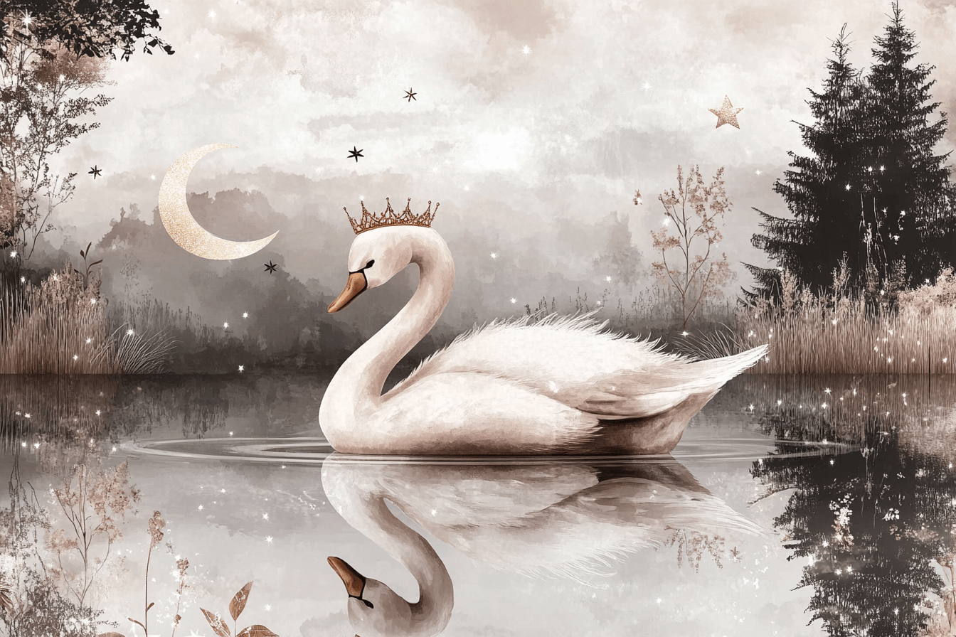 Papier Peint Princesse Cygne Rose Gris