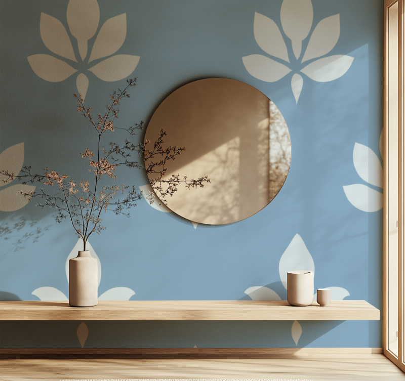 Papier peint fleur de lys bleu miroir