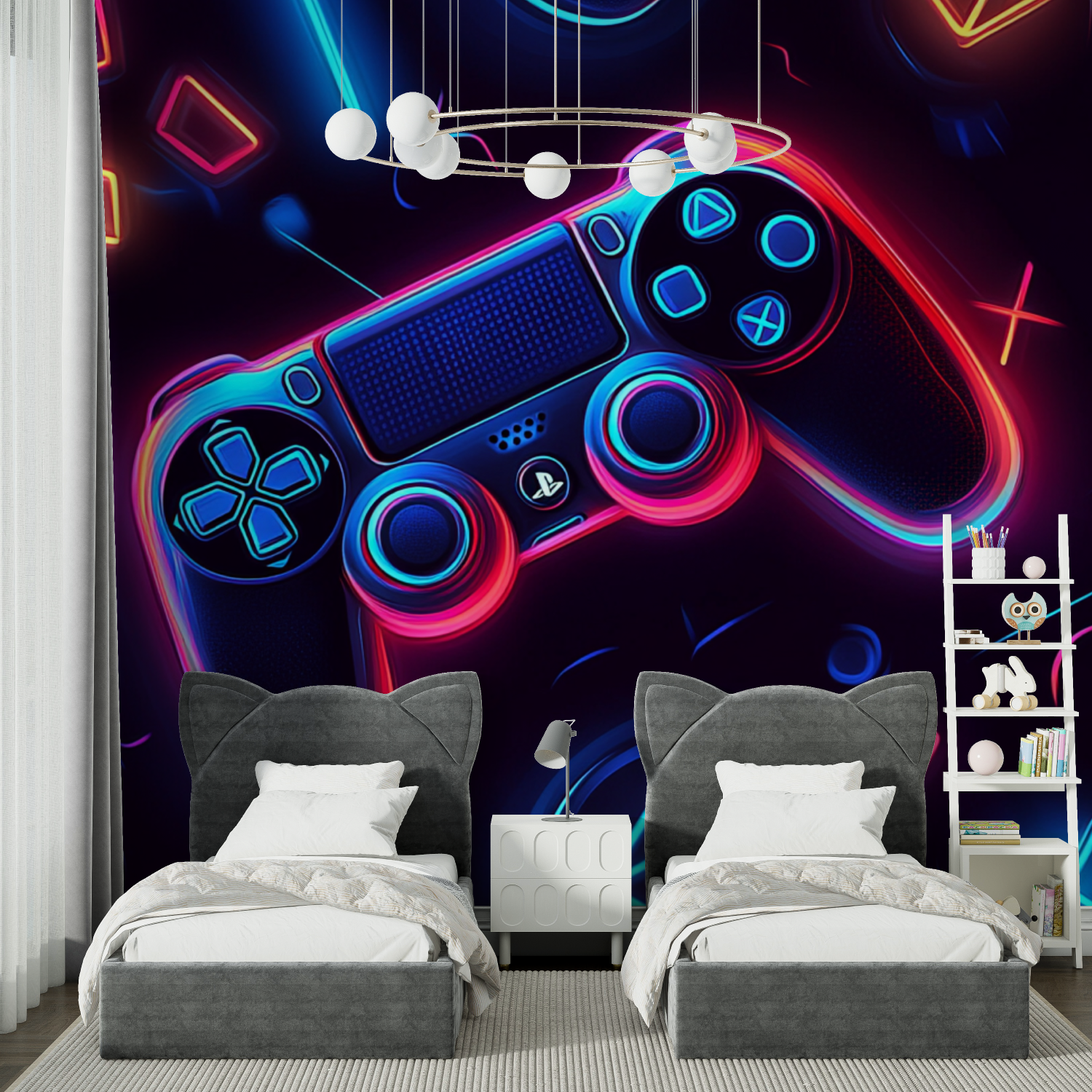 Papier peint symboles gaming neon chambre spiderman