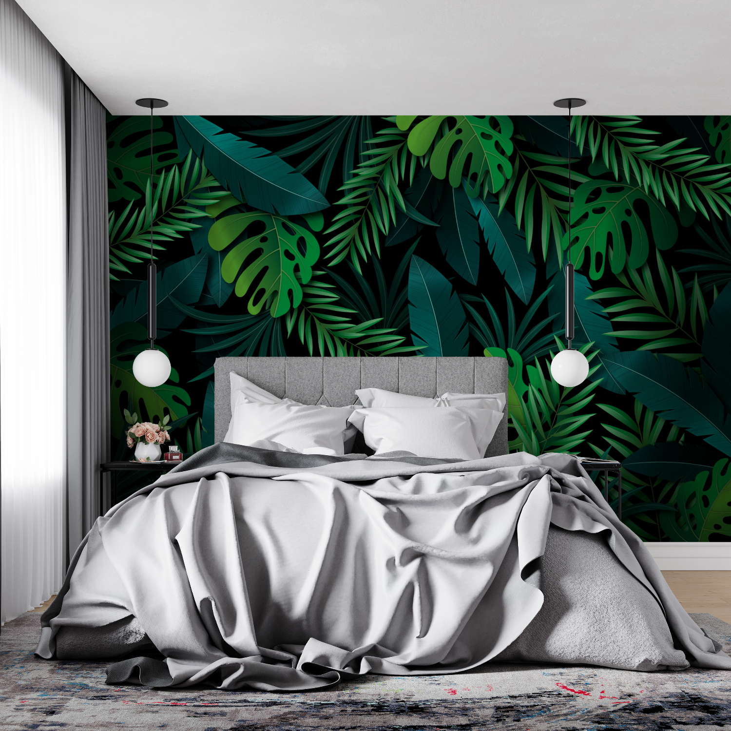 Zwart en groen junglebehang - Second Image