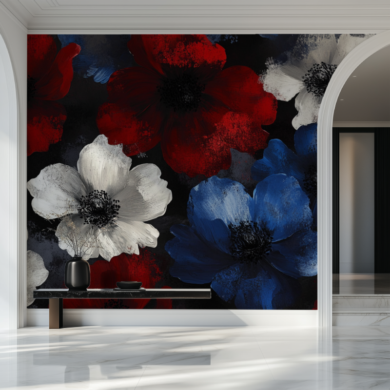 Papier peint fleur fond noir salon beau
