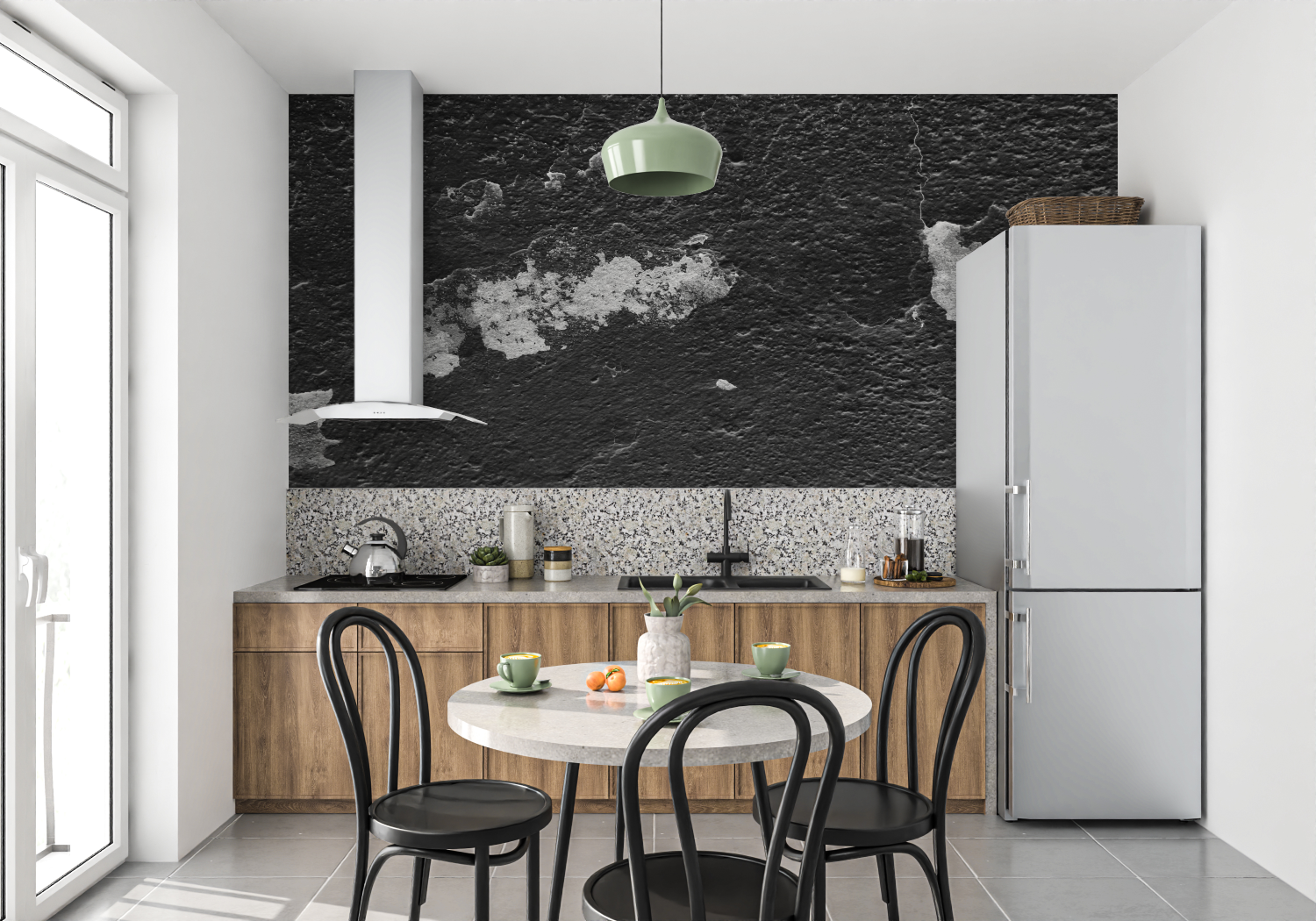 Papier Peint Soubassement Noir - mur cuisine