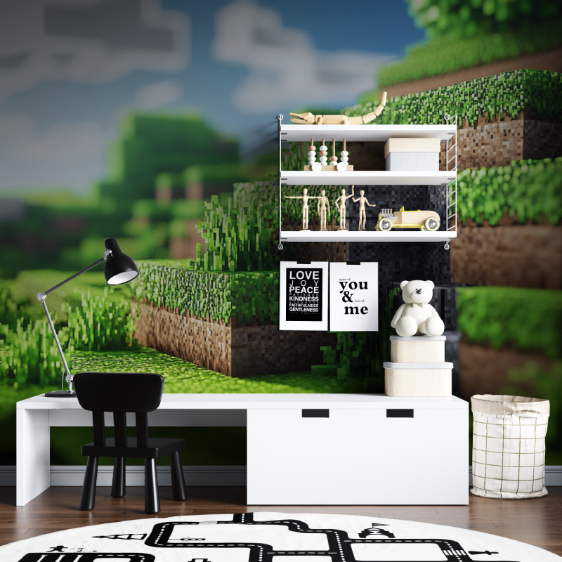 Papier peint paysage minecraft tapisserie chambre ados