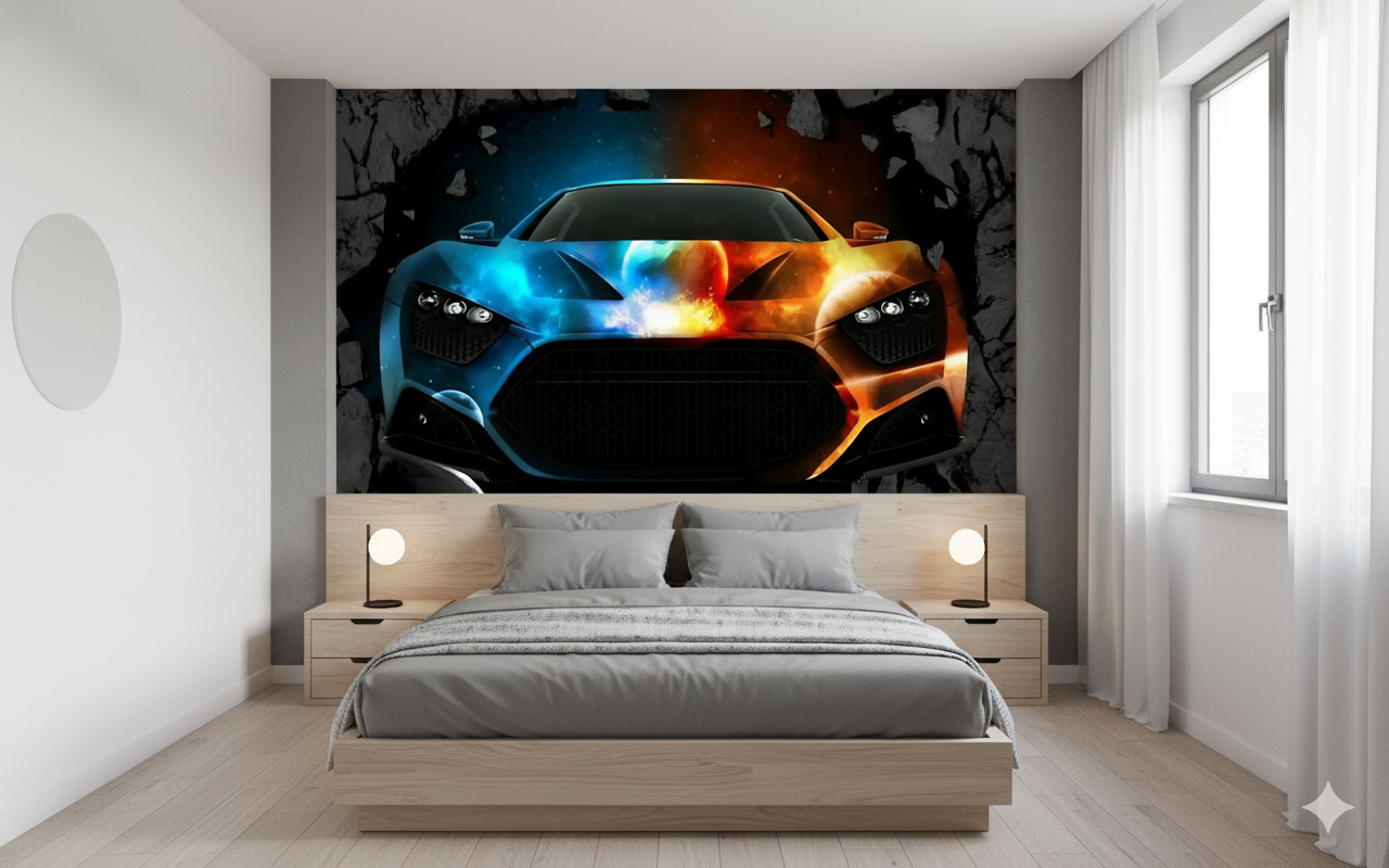 Jongens slaapkamer behang auto