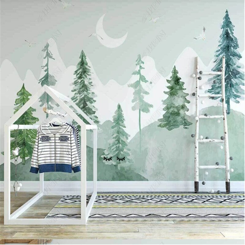 Klassiek babybehang <br/> Aquarel groen bos