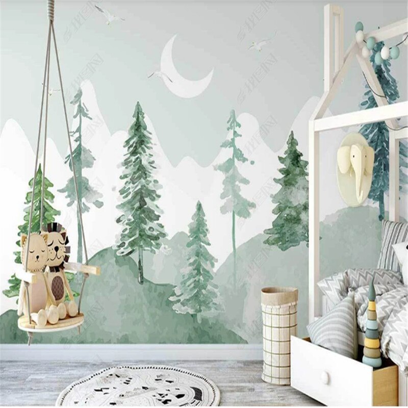 Klassiek babybehang <br/> Aquarel groen bos