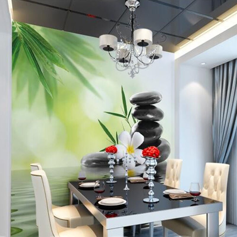 Custom Mural Wallpaper Home Decor Bamboo Stones Bedroom