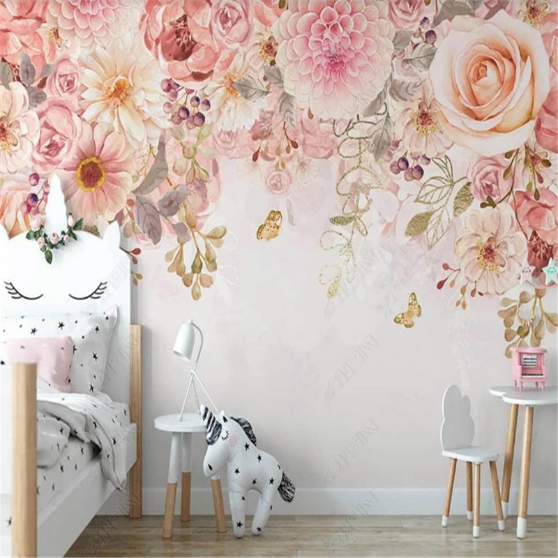 Bloemenbehang <br/> Roze Panoramisch