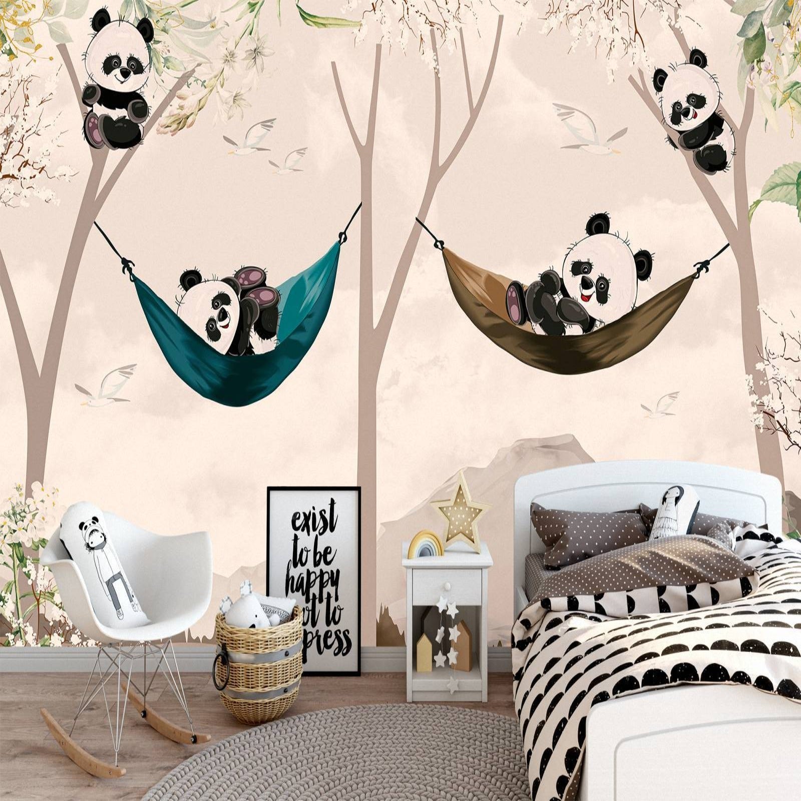 Dieren Behang <br/> Babypanda en hangmat