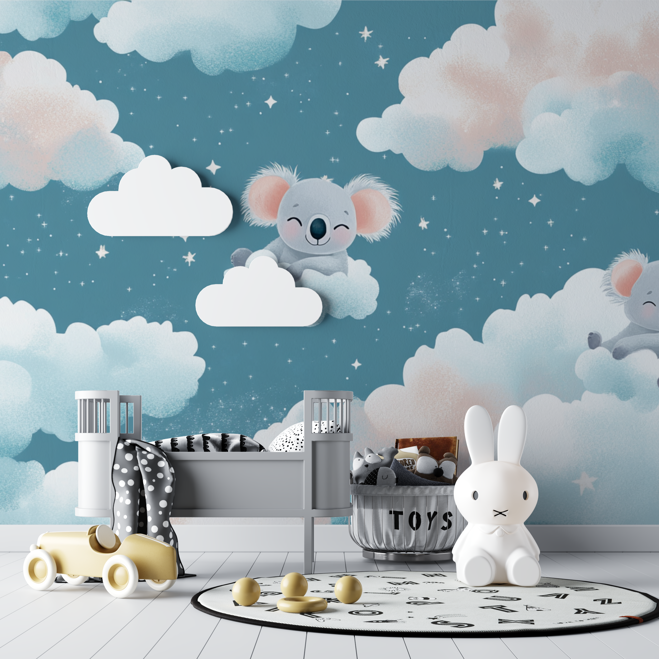 Papier peint koala flottant dans le ciel bebe tipi