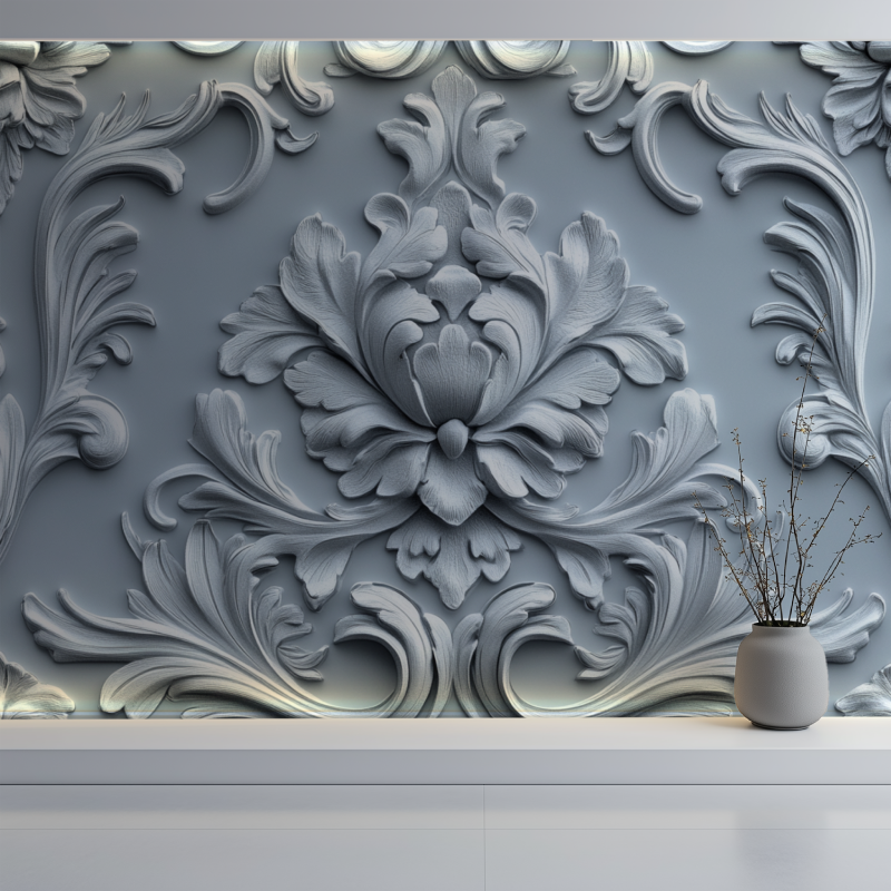 Papier peint fleur de lys gris mur blanc
