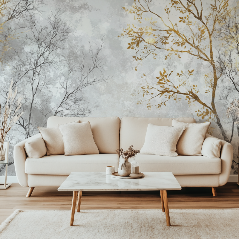 Papier peint arbre metallise canape simple